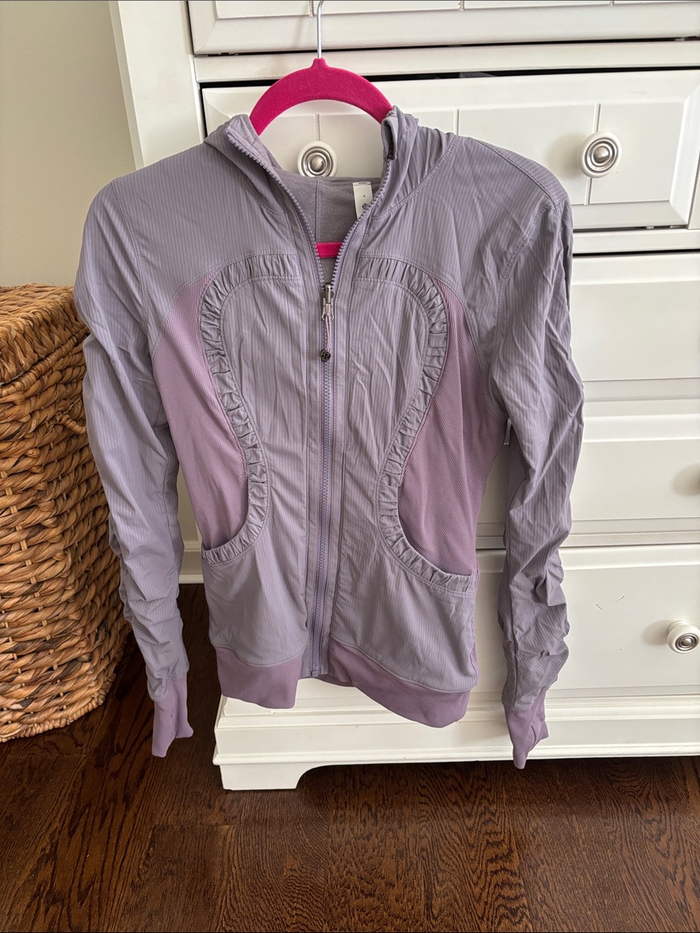 lululemon athletica lavender zip-front ruched hoodie